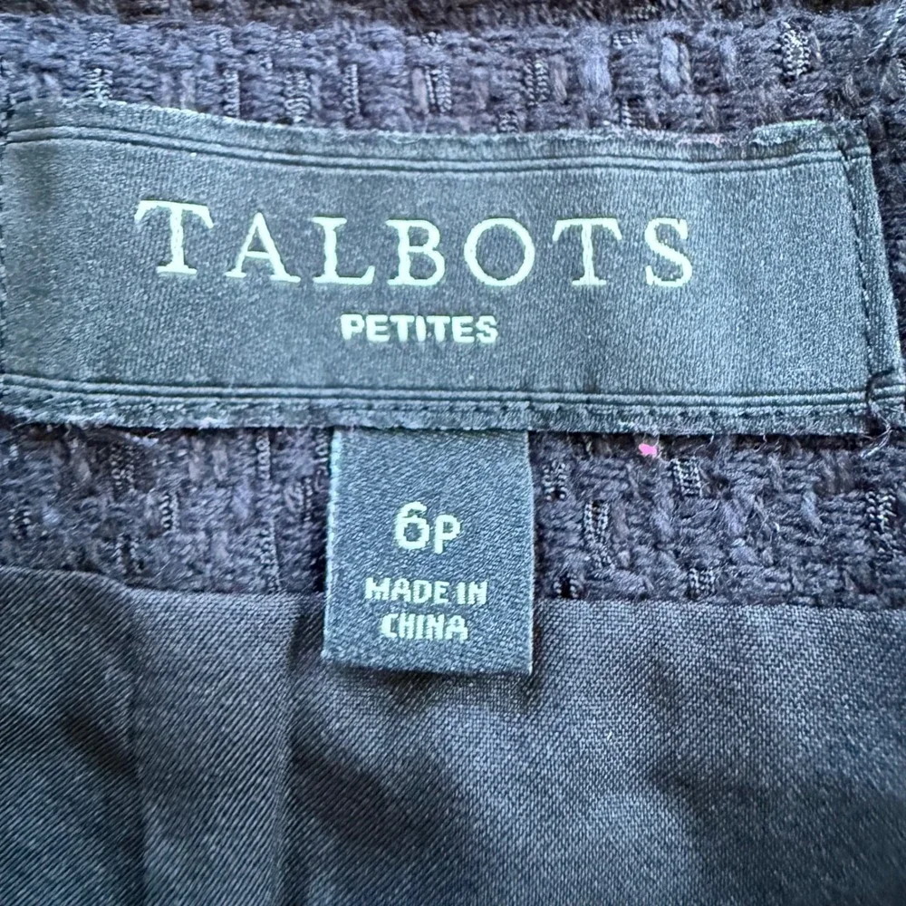 Talbots Black Classic Tweed Pencil Skirt Gold Crest Buttons Preppy Career 6P EUC
